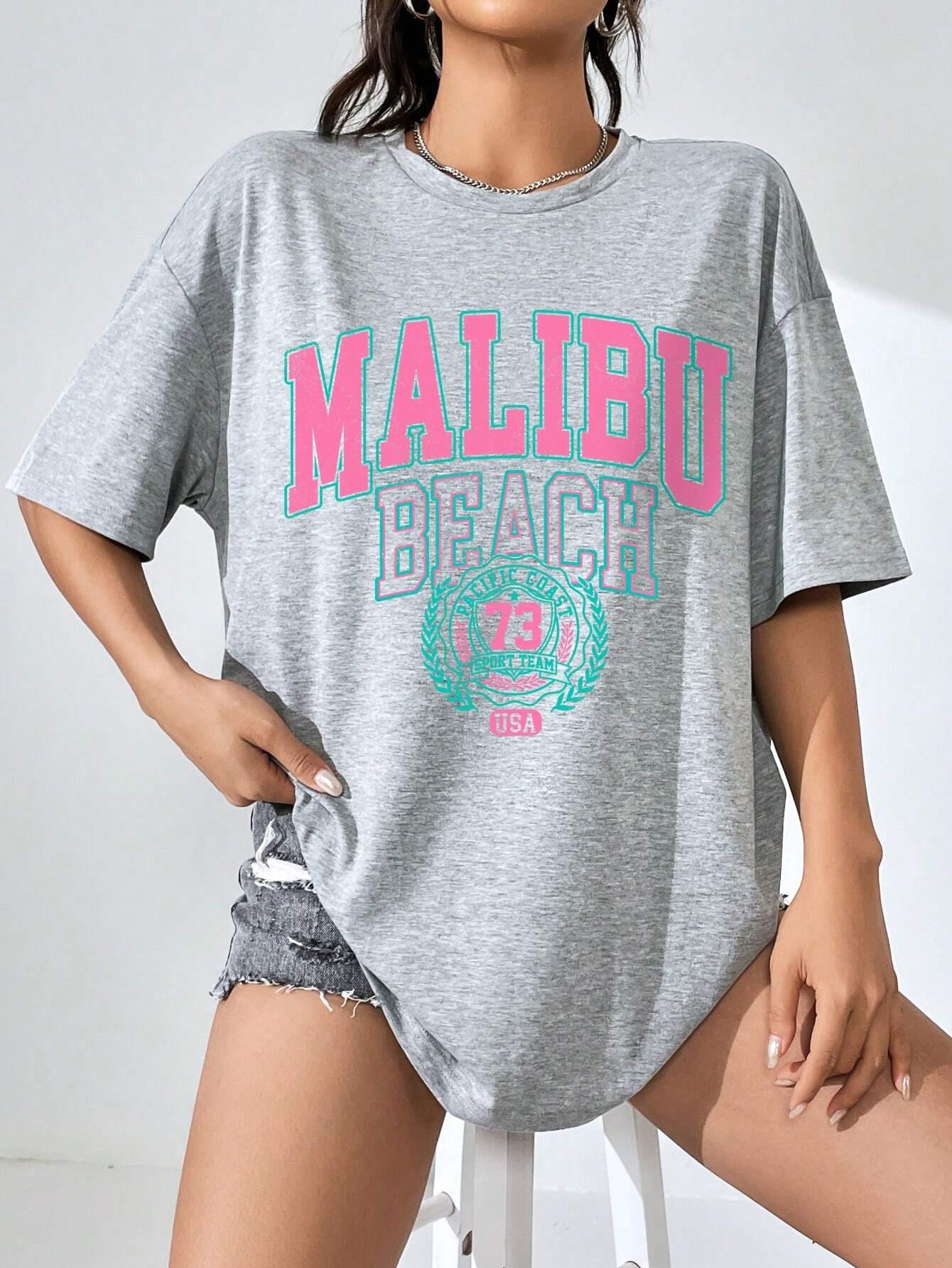 Malibu Beach Letter Print Prin – Streetwear Brand Clothing Bewertung und Preis