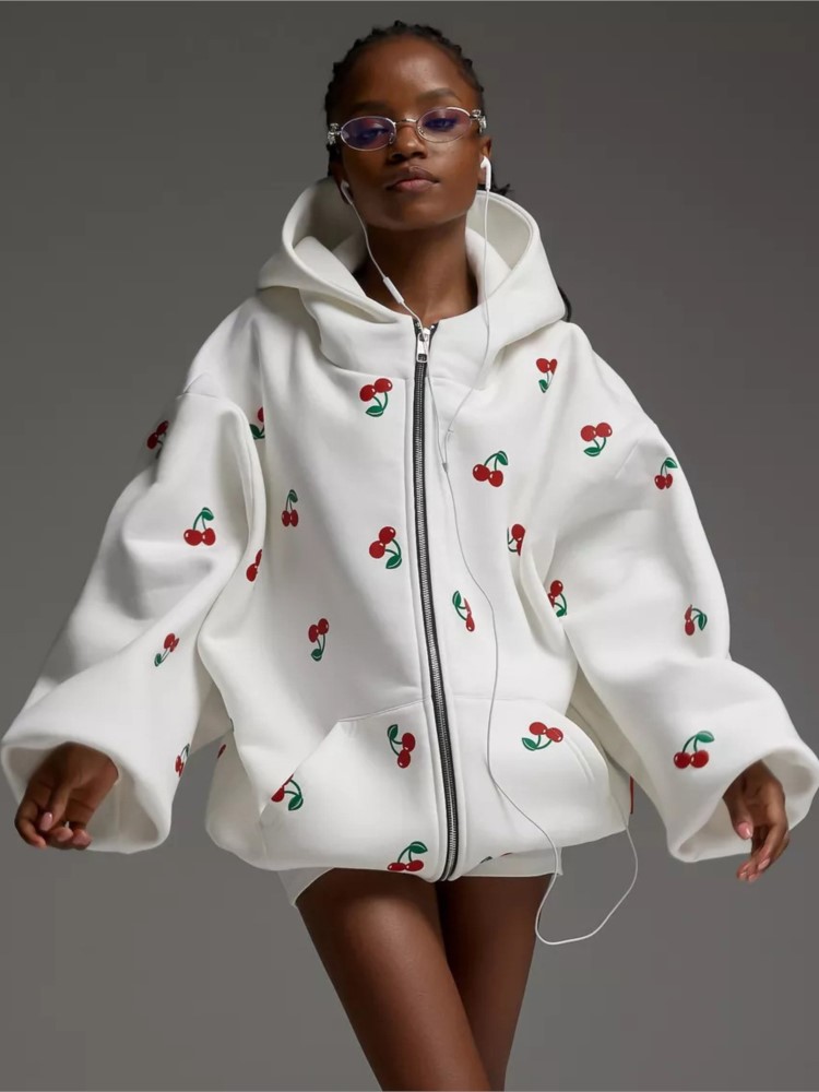 Women's Cherry Printed Sweatsh – Streetwear Brand Hoodies Bewertung und Preis