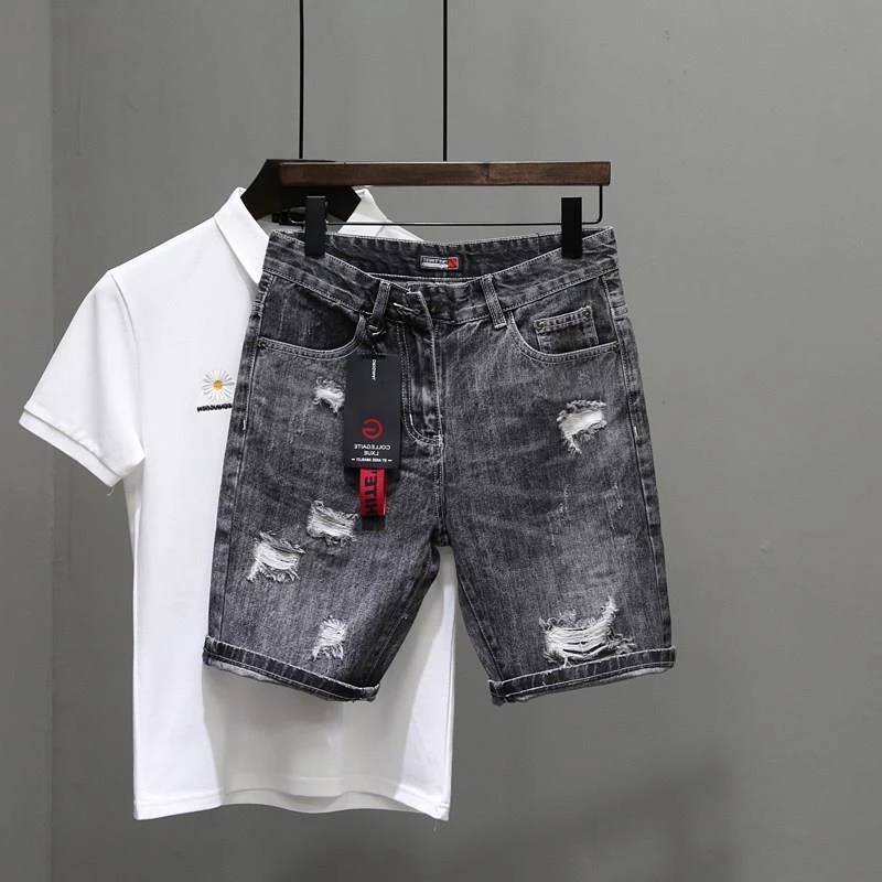 Men's Short Jeans Pants Black  – Streetwear Brand Shorts Bewertung und Preis